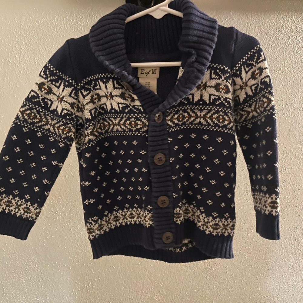Boy's Navy Fair Isle Cardigan Sweater
